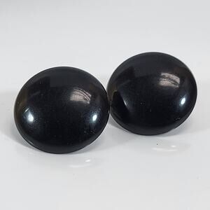 Black Glossy Enamel Button Stud Earrings, Sleek Minimalist Design, Modern Chic